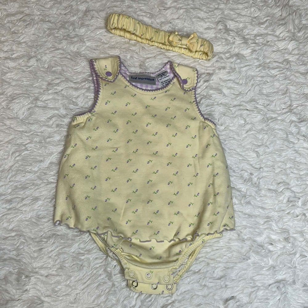 First Impressions Yellow And Purple Headband And Onesie Set - Picture 2 of 8